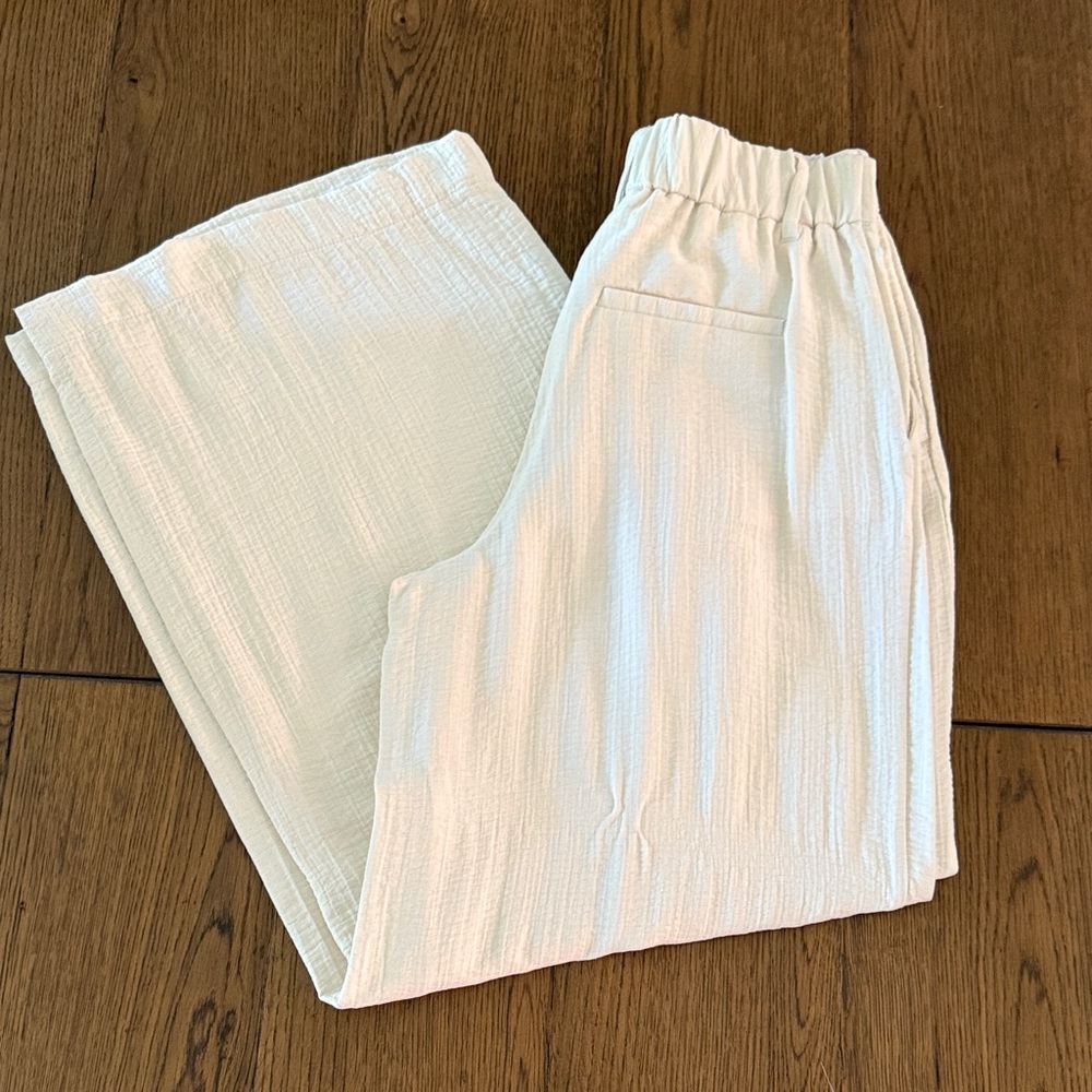 Women's Cream High Rise Wide-Leg Pants - Picture 5 of 5